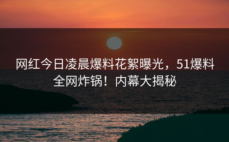 网红今日凌晨爆料花絮曝光，51爆料全网炸锅！内幕大揭秘