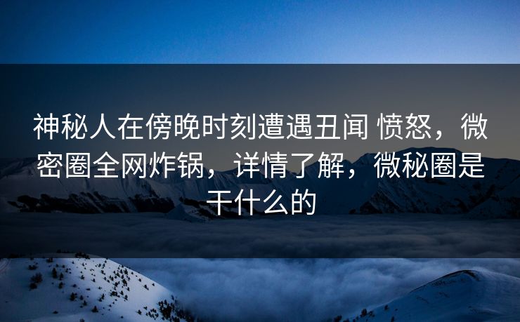 神秘人在傍晚时刻遭遇丑闻 愤怒，微密圈全网炸锅，详情了解，微秘圈是干什么的